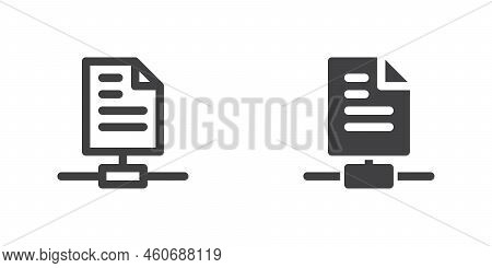 Sharing Files Icon, Line And Glyph Version, Outline And Filled Vector Sign. Document File Server Lin