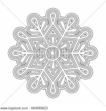 Winter Coloring Book Page For Adult. Black And White Vector Illustration Of Decorative Openwork Snow