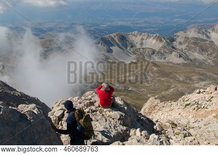 Gran Sasso, Italy - August 6, 2022: Amazing View From The Top Of Corno Grande In The Famous Gran Sas