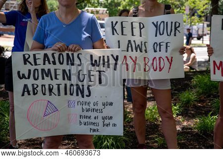 Philadelphia, Pa Usa 06-25-2022 Women Hold Feminist Protest Signs At A Pro-choice Reproductive Freed