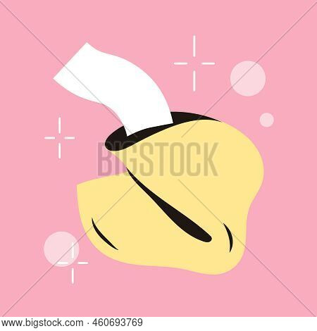 Fortune Cookie With A Paper Of Predictions. Traditional Chinese Flowerless Wisdom Cookies. Lottery W