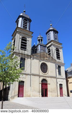 The Lovely Facade Of Saint Charles Borrome Church In Sedan, In The Grand Est Region Of France. Class