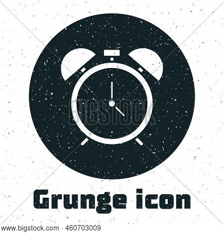 Grunge Alarm Clock Icon Isolated On White Background. Wake Up, Get Up Concept. Time Sign. Monochrome