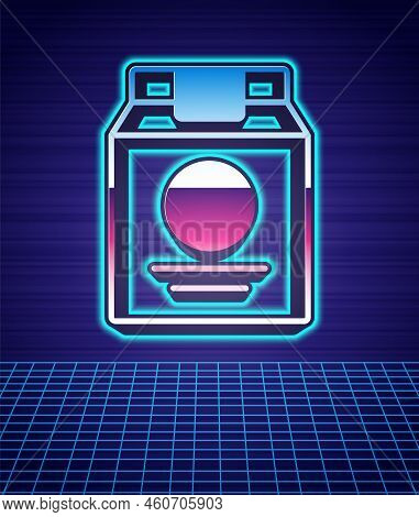 Retro Style Online Ordering And Fast Food Delivery Icon Isolated Futuristic Landscape Background. 80