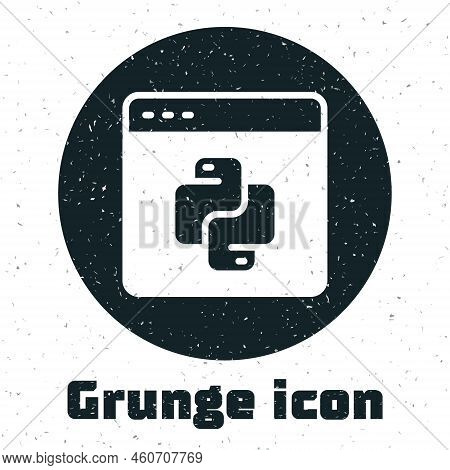 Grunge Python Programming Language Icon Isolated On White Background. Python Coding Language Sign On