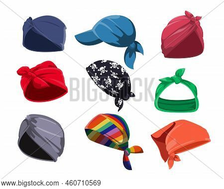 Women Headbands Cartoon Illustration Set. Different Stylish Female Hair Accessories, Ribbons, Bandan