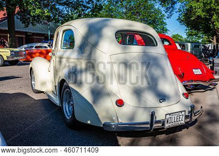Falcon Heights, Mn - June 17, 2022: Low Perspective Rear Corner View Of A 1938 Willys Overland 2 Doo
