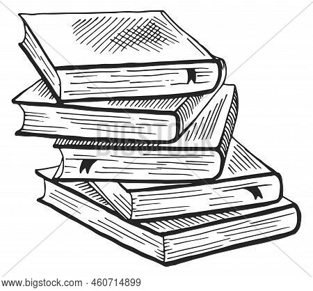 Bookpile Icon. Book Heap Sketch. Studying Symbol