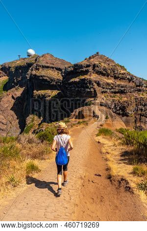 Walking Towards Pico Do Arieiro From Ninho Da Manta Viewpoint, Madeira. Portugal