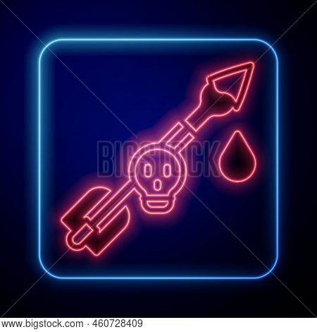 Glowing Neon Poison On The Arrow Icon Isolated On Black Background. Poisoned Arrow. Vector