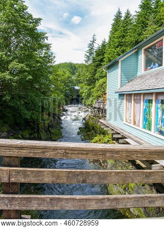 Ketchikan Alaska Usa - July 24 2008; Ketchikan Creek At Creek Street In Ketchikan Alaska Flowing Thr