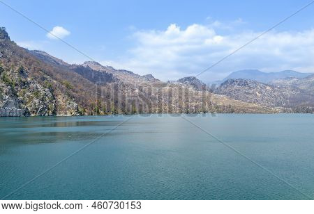 Mountain Lake. Emerald Water Reservoir Behind The Dam Oymapinar. Manavgat Region, Turkey.