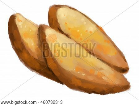 Fries Potato Wedge Slice Cut Deep Fry Potato Watercolor Painting Illustration