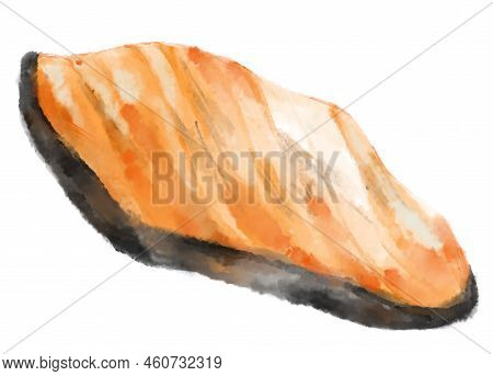 Watercolor Painting Steak Salmon Fillet Seafood Illustration