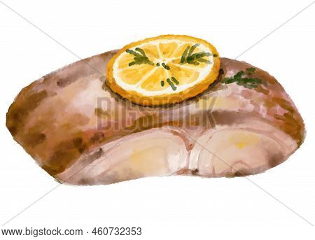 Grill Fillet Red Snapper Fish Seafood Steak Watercolor Painting Illustration