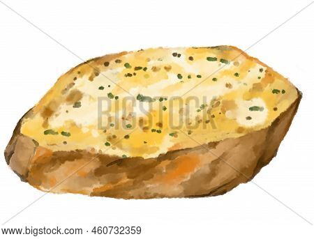 Garlic Bread Crispy Baked Appetizer Watercolor Painting Illustration