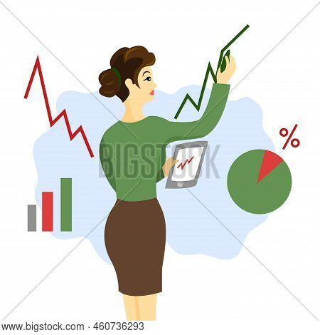 Socionics Mbti. A Smart Woman Solves Complex Logical Problems. Vector Illustration In A Flat Style.