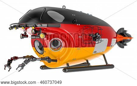 Bathyscaphe With German Flag. Marine Geology, Oceanography In Germany, 3d Rendering Isolated On Whit