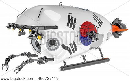 Bathyscaphe With South Korean Flag. Marine Geology, Oceanography In South Korea, 3d Rendering Isolat