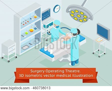 Surgery Operating Theatre. 3d Isometric Medical. Procedure In Hospital, Surgeon Doctor, Operation St