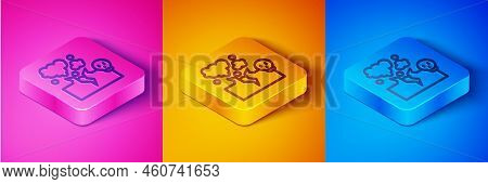 Isometric Line Poisonous Cloud Of Gas Or Smoke Icon Isolated On Pink And Orange, Blue Background. St