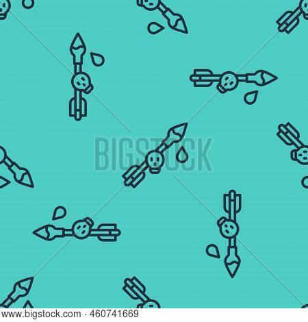 Black Line Poison On The Arrow Icon Isolated Seamless Pattern On Green Background. Poisoned Arrow. V