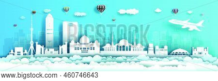 Travel Uzbekistan To Middle East Landmarks Of Asia With Modern Architecture Cityscape Background. To