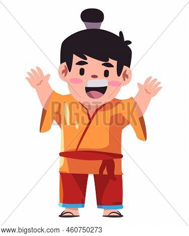 Han Chinese Robe Happy Child Wearing Traditional Ethnic Costume Of China