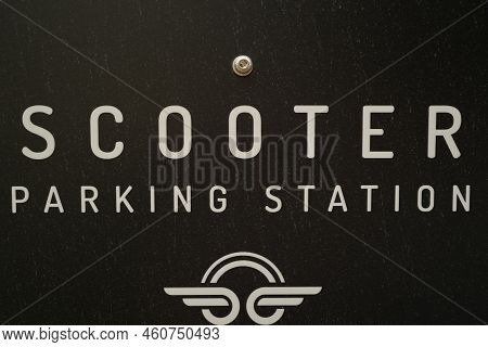 Scooter Parking Station Indicating Sign Black And White