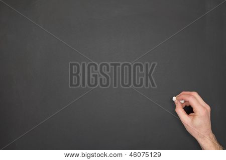 Una lavagna vuota con una mano preparando / finitura scrittura.