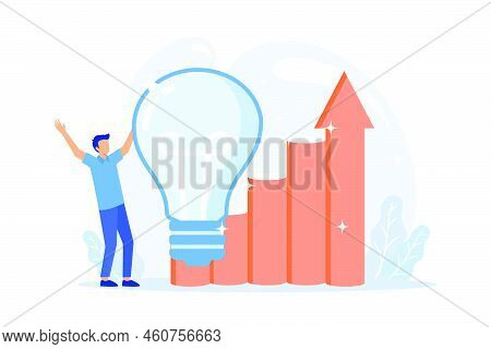 Creative Thinking. Original Suggestion, Non Standard Decision, Problem Solving. Man With Big Lightbu