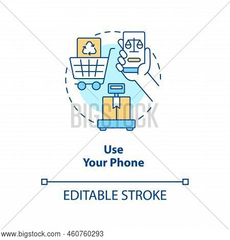 Use Phone Concept Icon. Reduce Waste While Shopping Abstract Idea Thin Line Illustration. Record Con