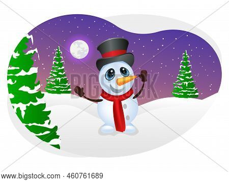 Christmas Winter Snowman Enjoying Snowfall Vector Illustration.