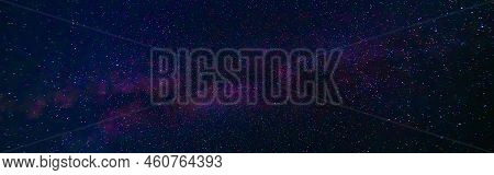 Tellar Milky Way At Night With Stars. Panorama Of The Dark Blue Starry Sky