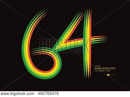 64 Years Anniversary Celebration Logotype Colorful Line Vector, 64th Birthday Logo, 64 Number Design
