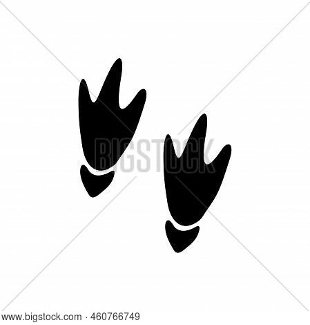 Bird Duck Or Goose Foot Print Isolated Black Silhouette Icon. Vector Waterfowl Animal Footprints, Fl