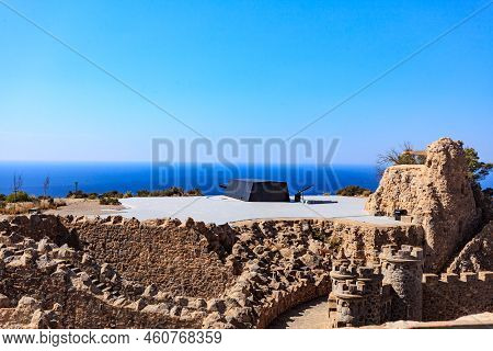 Tourist Attraction. The Gun Battery Of Castillitos In Spain Cartagena, Stone Castle Fortifications.