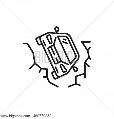 Car Crash, Damage Or Accident Thin Line Icon. Vehicle Damage In Collision, Road Crash Sign Or Car Fa