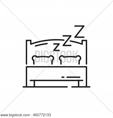 Double Bed Isolated Sleep Sign Outline Icon. Vector Sleeping Shelter, Hotel Or Motel Symbol. Bedroom