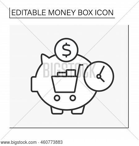 Moneybox Line Icon. Piggybank. Accumulation Of Money For Shopping. Economy. Wealth Concept. Isolated