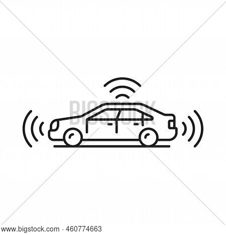 Driverless Car Icon, Self Driving Smart Vehicle Technology, Vector Line Symbol. Driverless Car With 