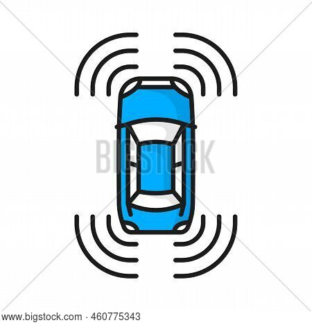 Autonomous Car Parking, Isolated Self Driving Vehicle With Radar Sensing System. Vector Driverless A