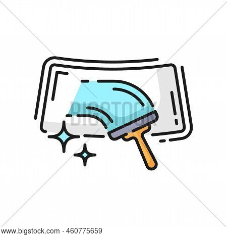 Car Care Wash And Clean Service Icon, Window Glass Cleaning, Line Vector. Car Care Or Hand Wash Serv