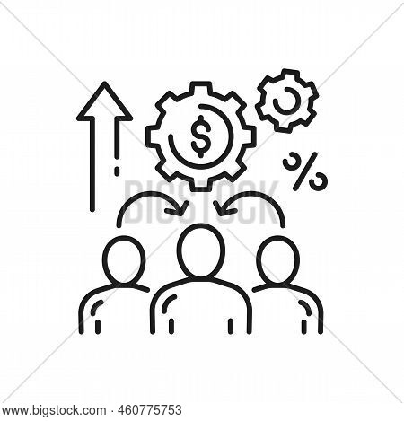Money And Three Business Persons For Partner Program Or Referrals Network, Isolated Outline Icon. Af