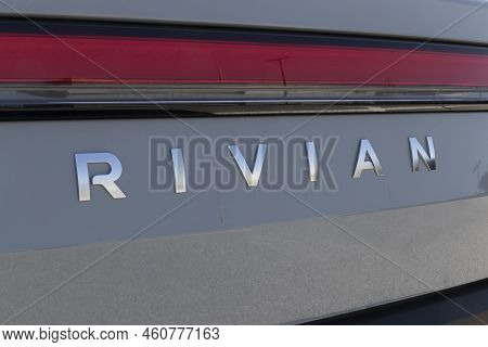 Indianapolis - Circa August 2022: Rivian R1t Pickup Truck Display At A Dealership. Rivian Offers The