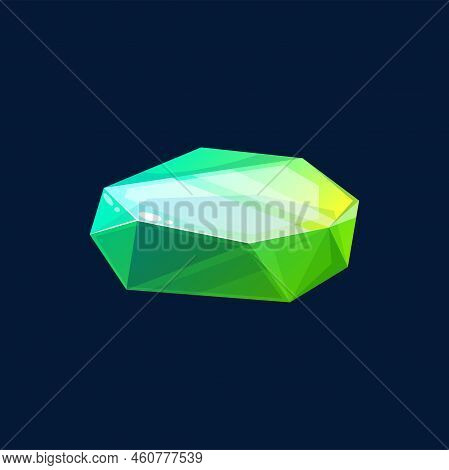 Emerald, Green Gemstone Or Rhinestone Isolated. Vector Amethyst Or Sapphire Cutting, Ui Game Design 