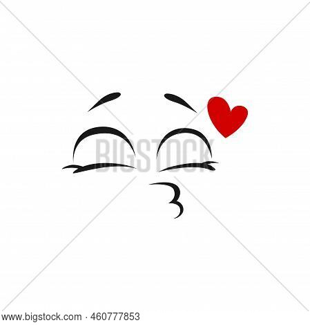 Cartoon Face Send Air Kiss Vector Emoji Kissing Blow Red Heart. Fall In Love Funny Facial Expression