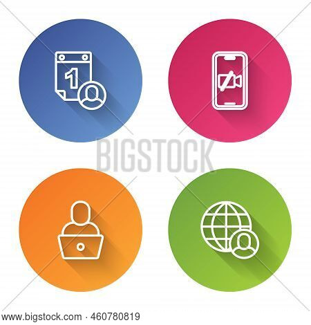 Set Line Time Management, Video Camera Off On Mobile, Freelancer And . Color Circle Button. Vector