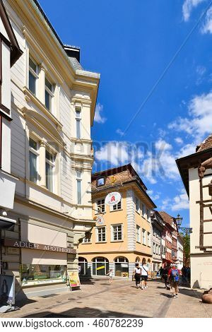 Neustadt An Der Weinstrasse, Germany - August 2022: Old City Center With Small Shops On Sunny Day