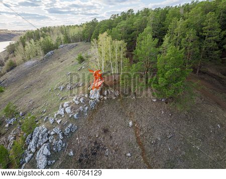 Beauriful Sunset View Along The Iset River And Rocks Near Kamensk-uralskiy. A Scenic Sunset At The R